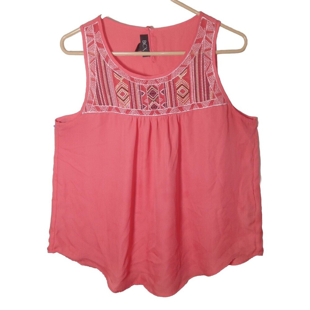 BCX Women's Sleeveless Top Tribal Design Summer Peach Lightweight Open Back SL